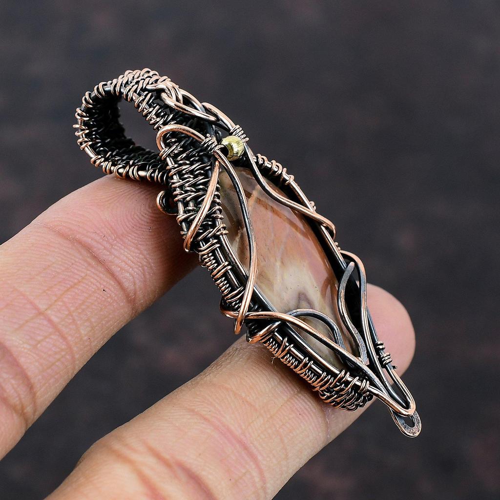 Polychrome Jasper Pendant Copper Wire Wrapped Pendant Handmade Pendant Gemstone Copper Jewelry Gift For Mom Unique Pendant Wire Wrap Jewelry