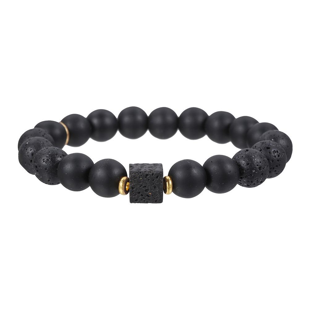 Handmade Natural Volcanic Stone Snowflake Stone Bead Bracelet Men's Retro 10/8mm Elastic Bead Couple Bracelet