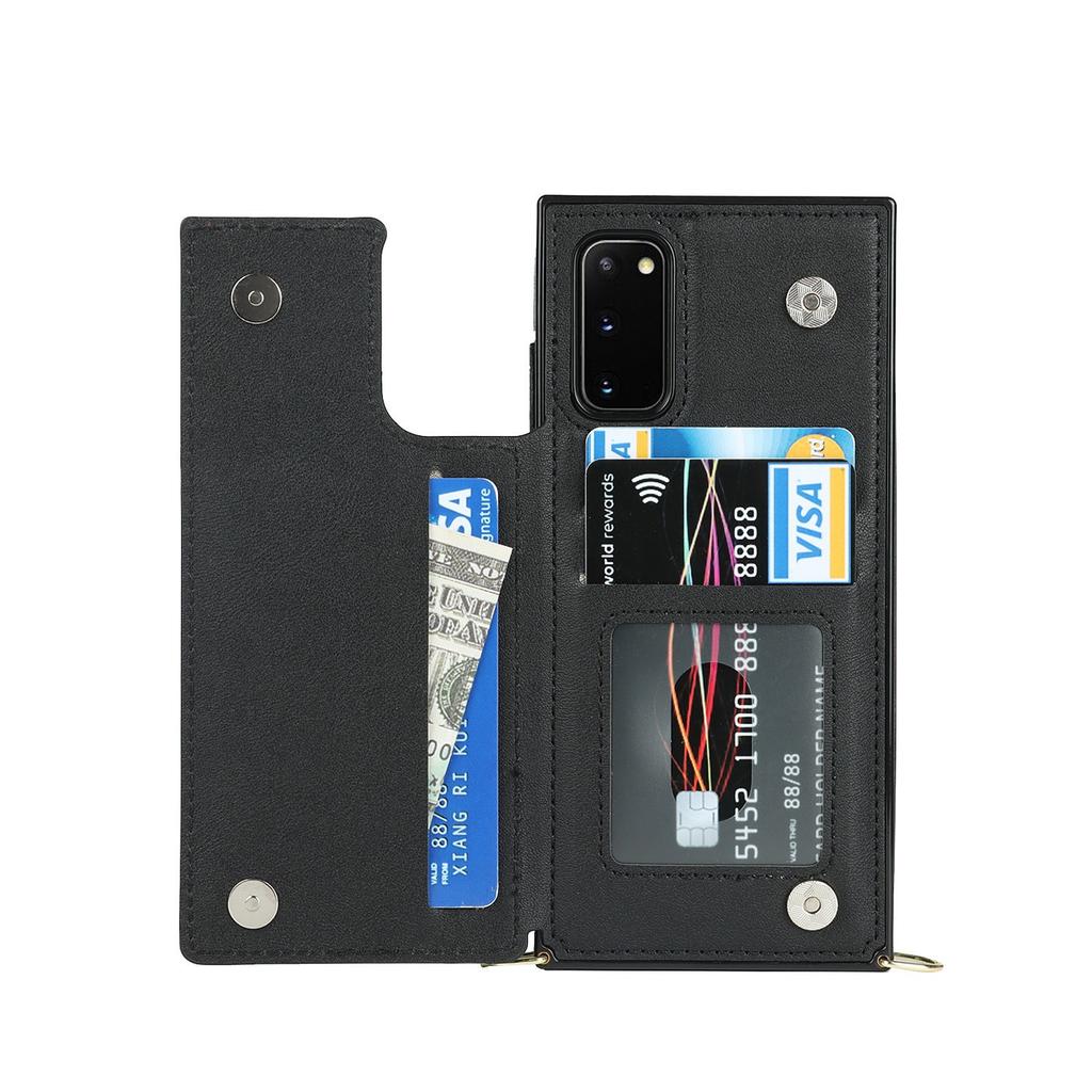 Dual Button Card Holder Wallet Phone Case for Samsung Galaxy S25 Ultra S24 Plus S23 FE S22 S21 S20 Note 20 Bracket Leather Cover