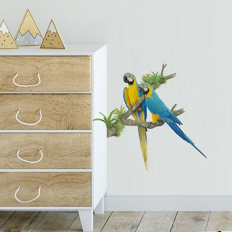 Exquisite Hand Painted Color Parrot Wall Sticker Home Decoration Decals for Bedroom Kitchen Living Room Decor Waterproof Sticker M424