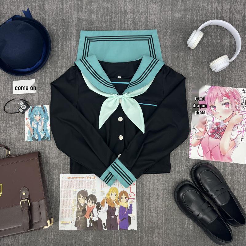 

Хацуне Міку Приталений костюм морячки з пишними рукавами: Автентична форма JK з облягаючим дизайном з трьох частин XL