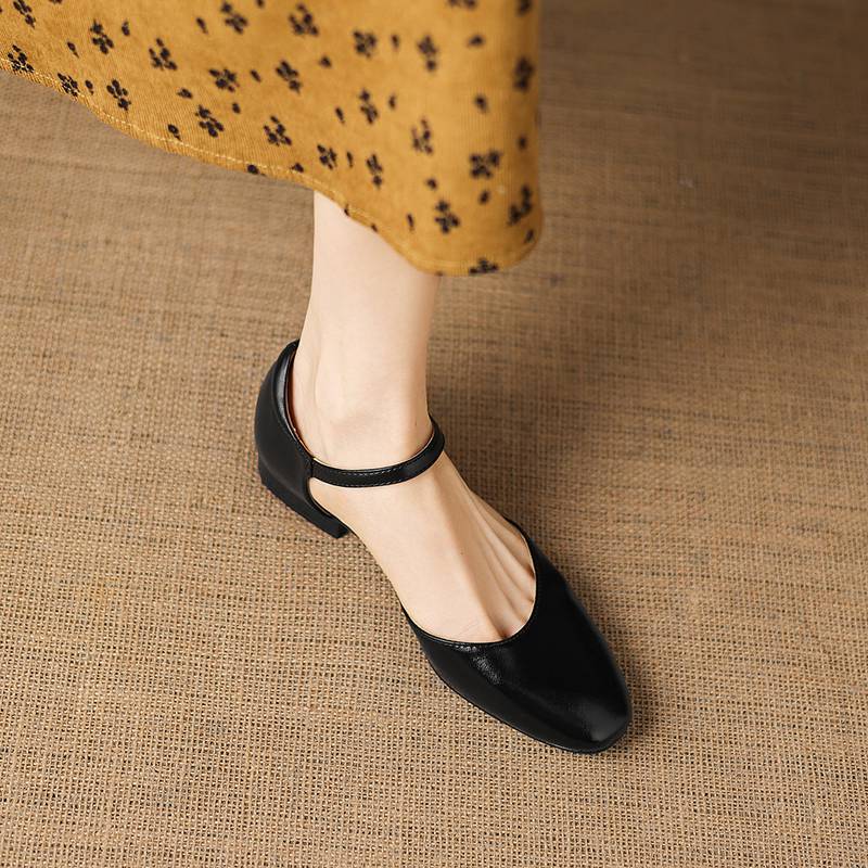 Krazing Pot Cow Skin Round Toe Low Heels Summer Shoes Big Size 42 Ankle Straps Women Pumps