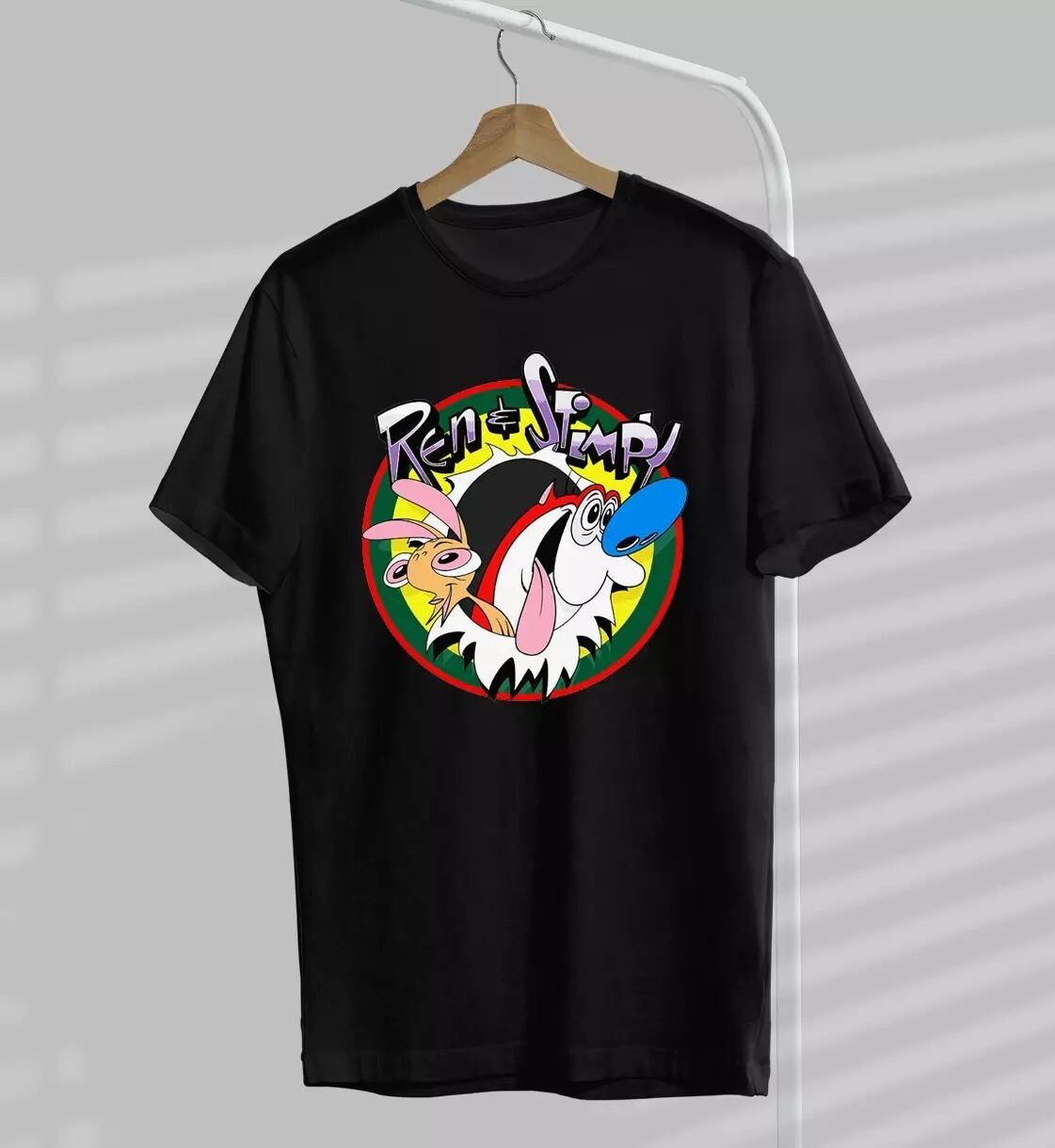 Ren and Stimpy Cartoon T-shirt Black Cotton Tee All Size S to 5XL M