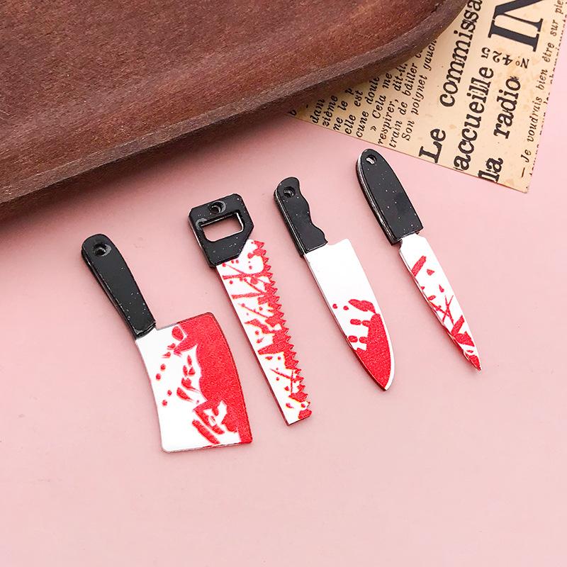 [Halloween Acrylic Earrings] 10pcs Halloween Flat Acrylic Fun Knife Pendant Earrings Necklace Accessories Set