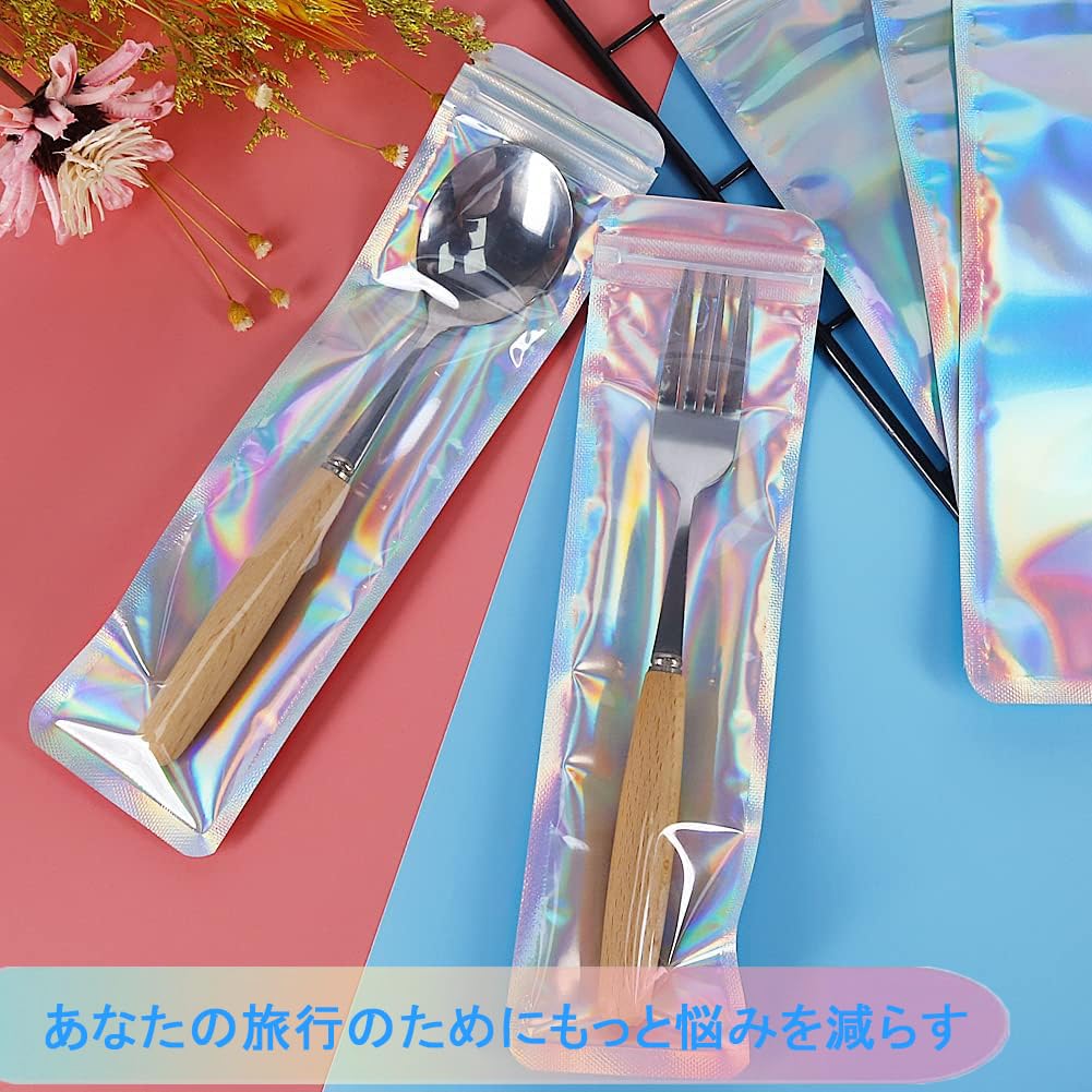 SOYANGNEK 100 Pieces Aurora Zipper Bags 6x23cm Small Clear Vinyl Aluminum Foil Bags Reusable Aluminum Bags Storage Bags Thick Zipper Packaging