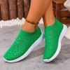 Fashion Crystal Butterfly Knitted Sneakers Women Breathable Slip On Casual Walking Shoes Woman Lightweight Soft Sole Green Sports Shoes