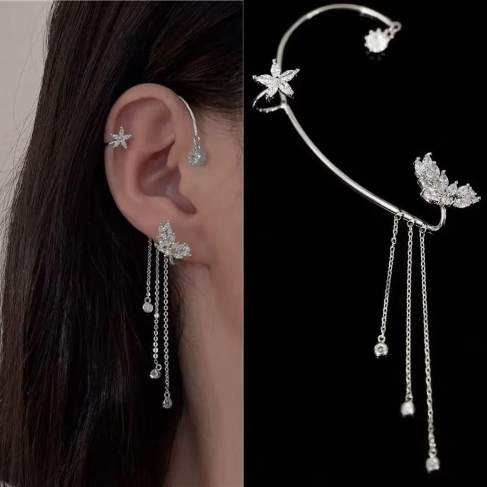 Long Chain Ear Cuff Earrings Tassel Ear Hook Earrings Exquisite Clip on Earrings  Party