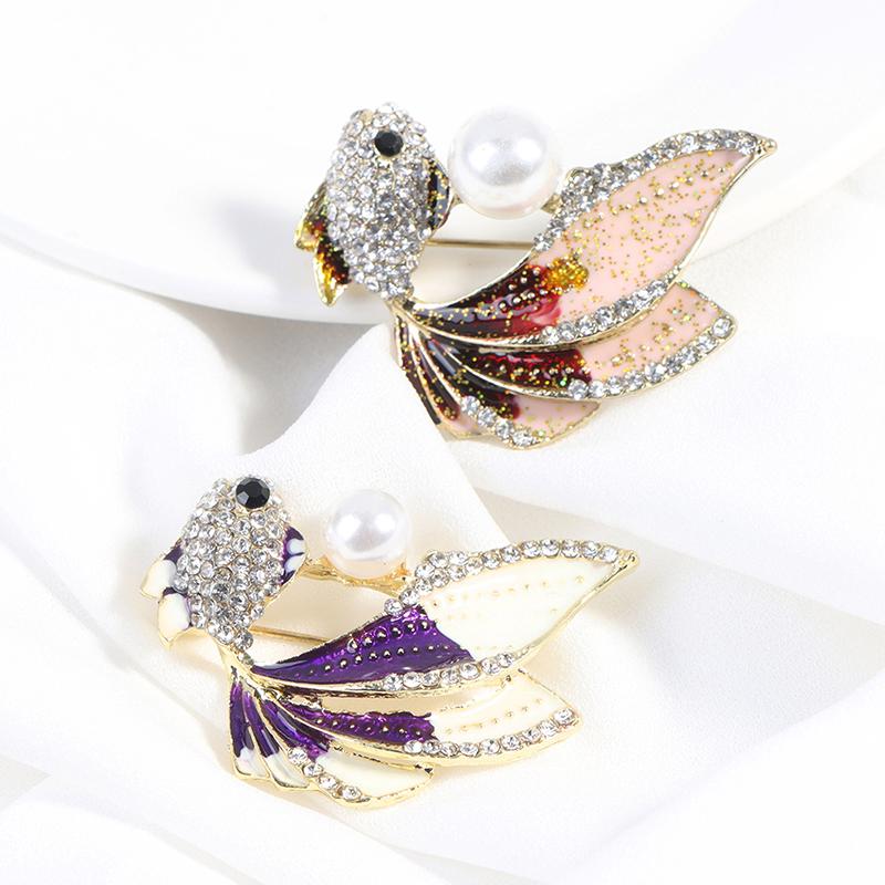 1Pc Crystal Rhinestones Goldfish Brooches Women Brooch Pin Clothes Accessories