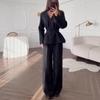 2025 Autumn Women's European & American V-Neck Slim White-Collar Pant Suit with Waist-Cinching Long Coat