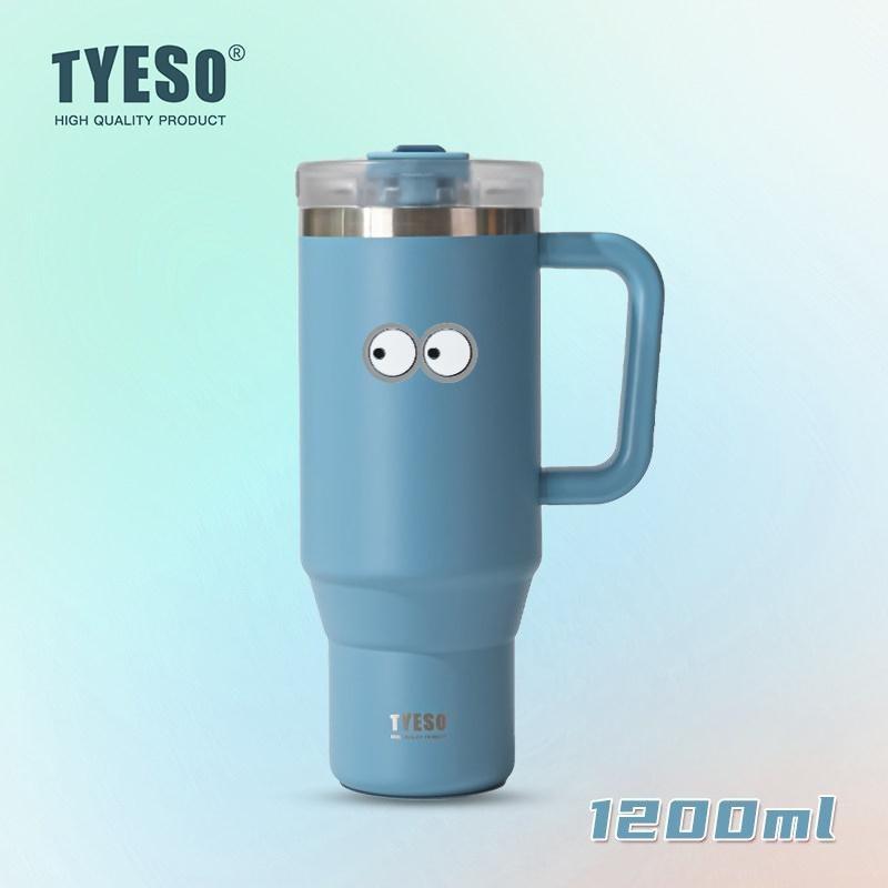 1200ml Tyeso Vacuum With Handle Bottle Stainless Steel Car Mug Straw Thermal Iced Travel Cup Tumbler Hot Cold Water Cup with Eye Sticker