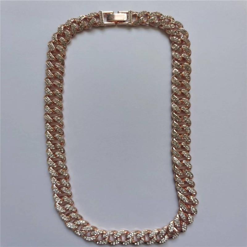 New Street Trendsetter: Double Row Full Diamond Alloy Hip Hop Cuban Chain Bracelet Necklace, 12.5mm, European & American Style.