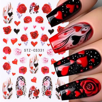 Nail Art Stickers, Valentine'S Day Romantic Love Hot Air Balloon Rose Flowers Peachtree Nail Stickers
