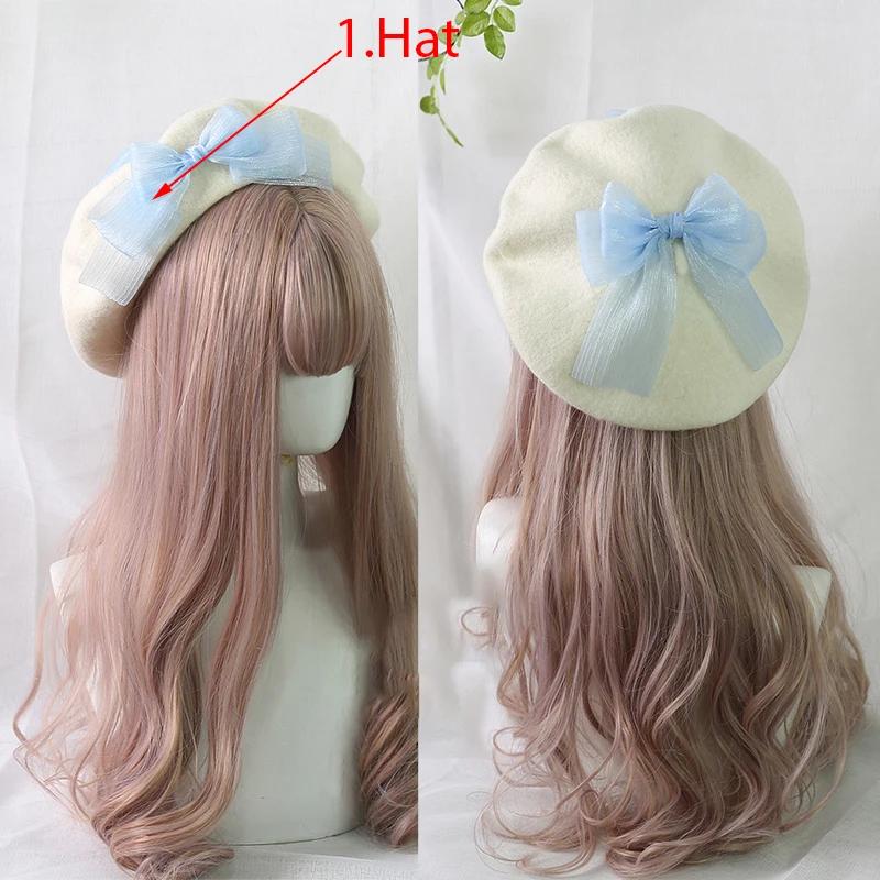 Handmake Lolita Berets Wool Blend Hat Women Girls Lovely Bow Sailor Maid Style Autumn Winter Berets Hat Accessories