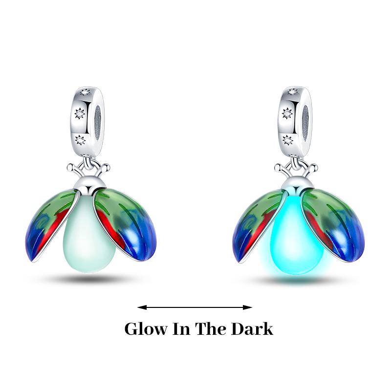 925 Silver Plated Fireflies Butterfly Stars Luminous Charms Beads Fit 3mm 925 Original Bracelets DIY Jewelry Gift