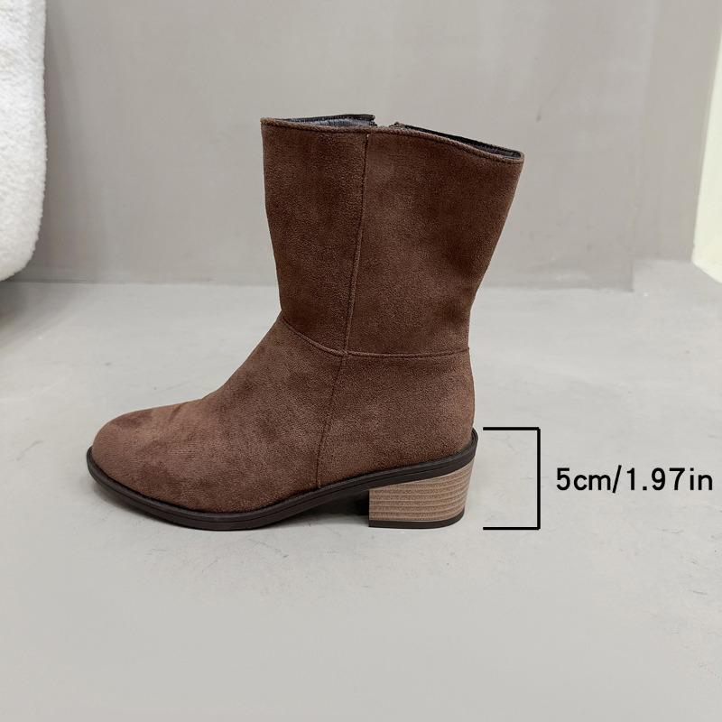 Side Zipper Coarse Heel Suede Martin Boots Women's Medium Heel Large Size Thin Short Naked Boots