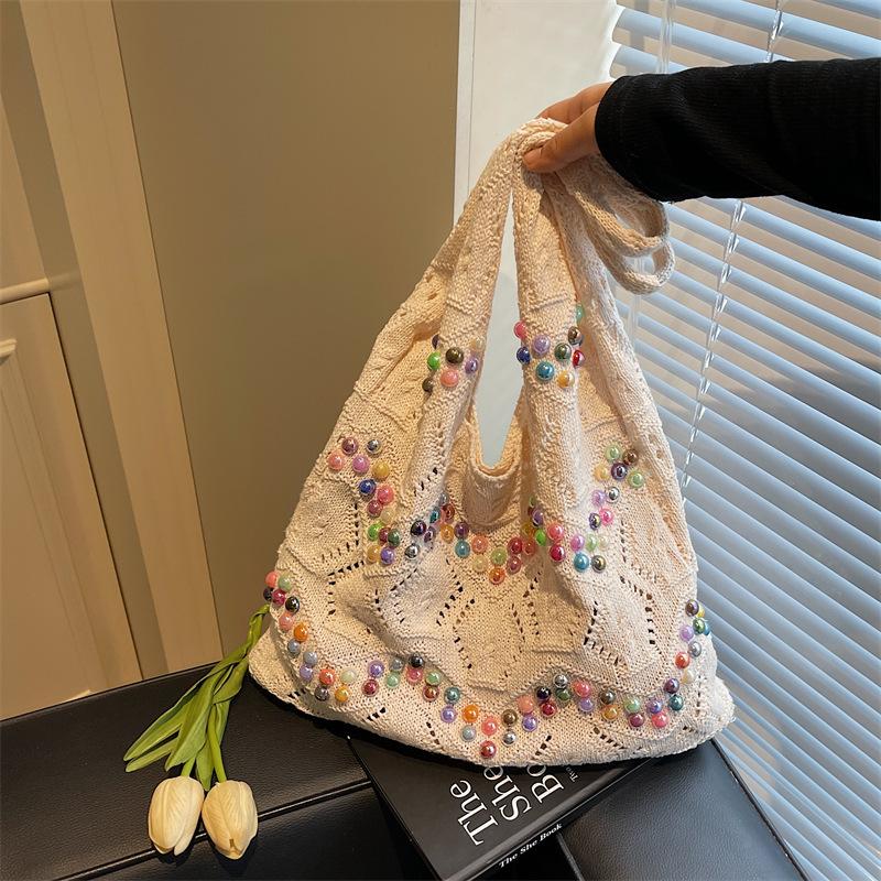 

Вязаная ажурная сумка женская большой вместимости новая повседневная на плечо плетеная сумка тоут отпуск пляжная сумка