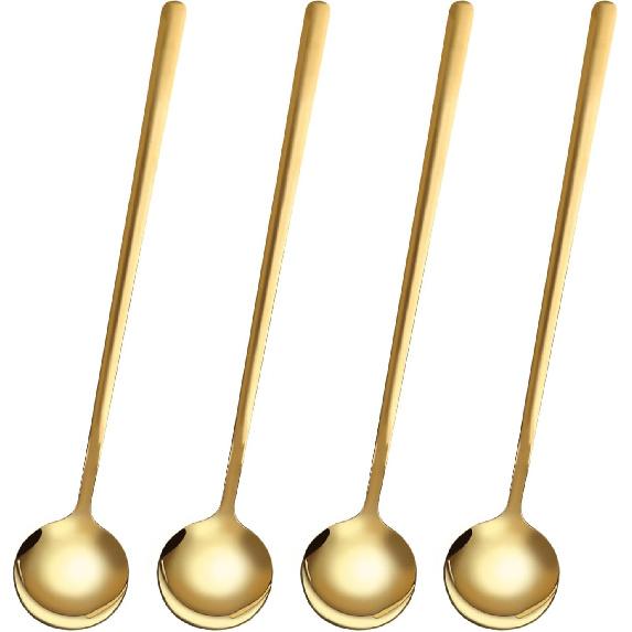 GDMINLO Gold Coffee/Tea Spoons, 6.7 Inches Long Handle, 304 Stainless Steel, 4-Piece