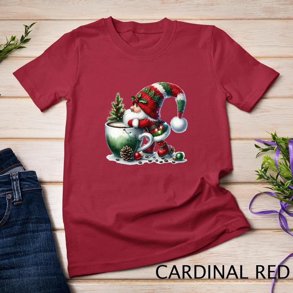 Cozy Christmas Gnome Sipping Coffee Funny Christmas Shirt Unisex T-shirt 3 3XL
