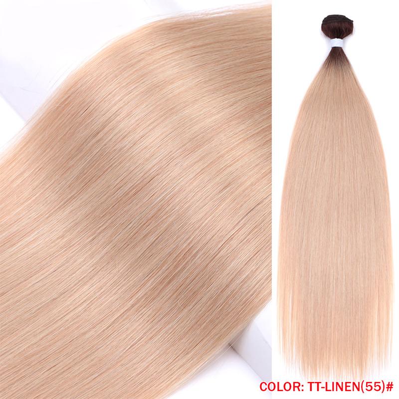 Heat Resistant Premium Organic Bio Protein Fiber Ombre Blonde Weave Bone Straight Hair Bundles Weft Synthetic Hair Extensions
