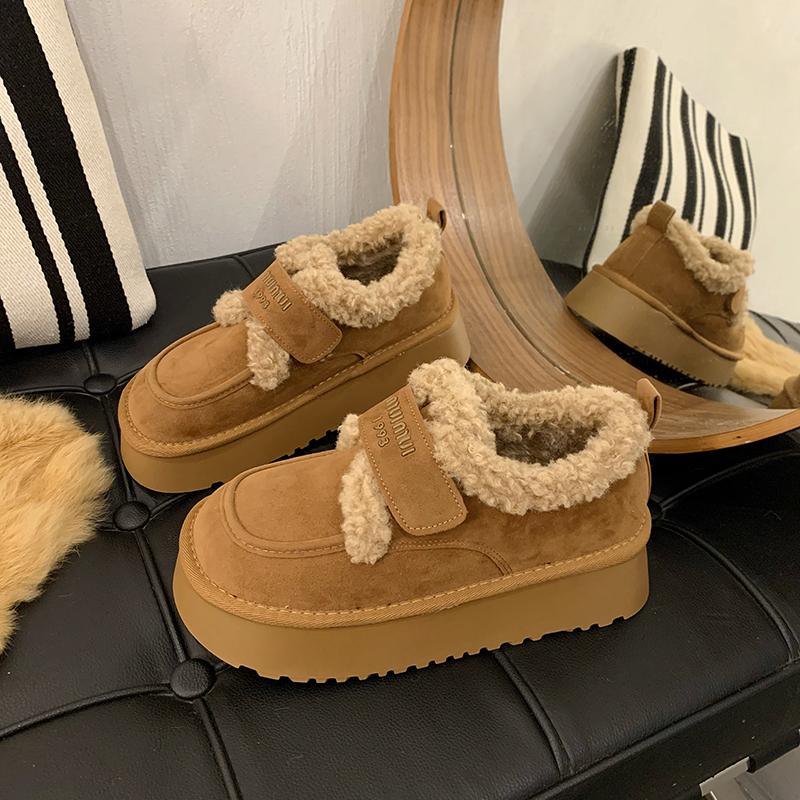 Warm Lamb Wool Cotton Padded Shoes Women Flat Thicken Plush Winter Boots Woman Non Slip Thick Bottom Ankle Snow Boots