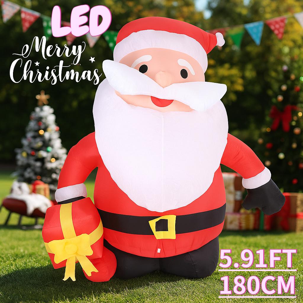 

5.91ФТ Рождественские надувные игрушки Рождественское украшение для вечеринки во дворе Санта Клаус Подарочная коробка Товары для дома Орнамент Праздничный со светодиодной подсветкой EU