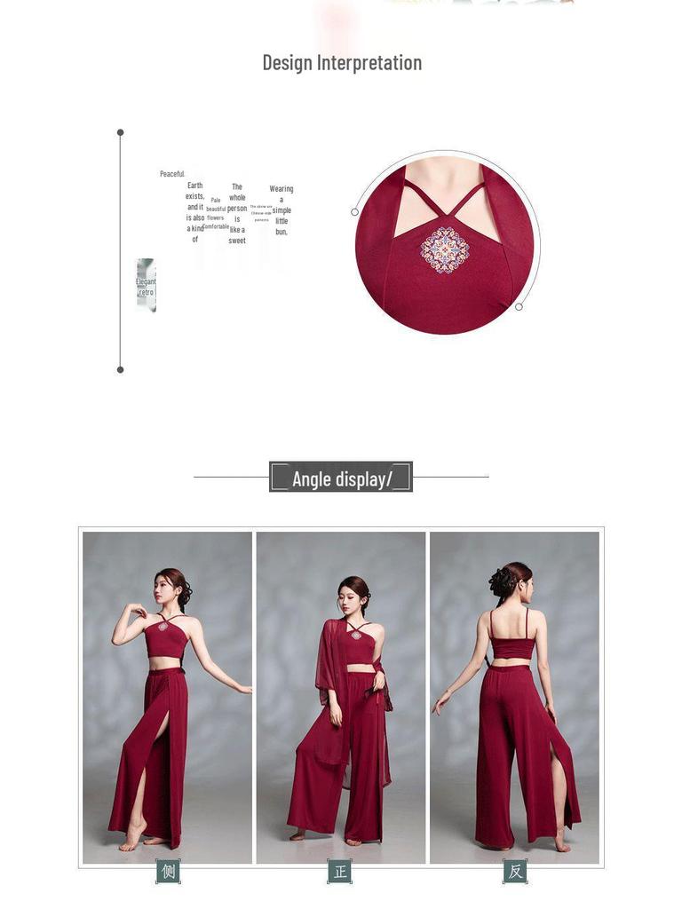 Chinese Red Flowing Gauze Camisole: Jazz Classical Dance Performance Costume