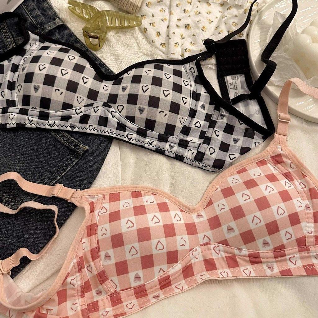 Women Push Up Bras Plaid Patchwork Solid Simple Girls Cute Lingerie Fashion Underwear For Women Wireless Breathable Bras