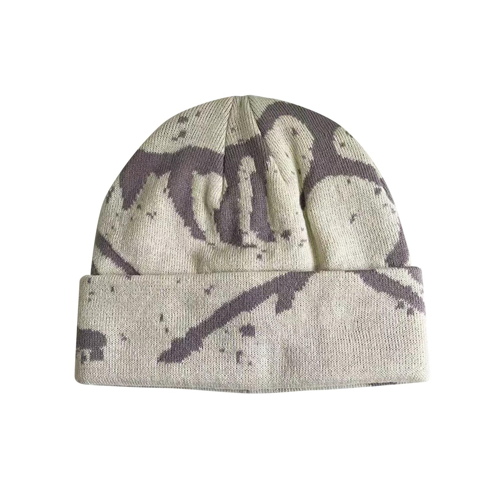 

Зимняя шерстяная шапка с вышивкой Двусторонняя вышитая буква Вязаная шапка с закрученным краем Шапка с буквой One Size бежевый