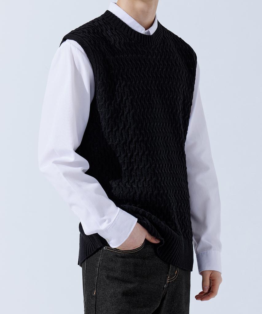 Topboy [2Pack] Regular Fit Barbed Wire Round Neck Knit Vest 6 Colors