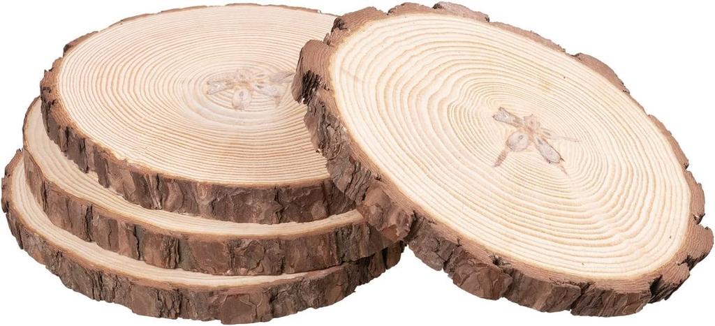 MUYYIKA Natural Pine Wood Slices, DIY Parts, Craft Supplies, Discs, Cup Mats, Keepsakes, Photography Decorations, Set of 4 (8-9cm Diameter, 1cm Thick)