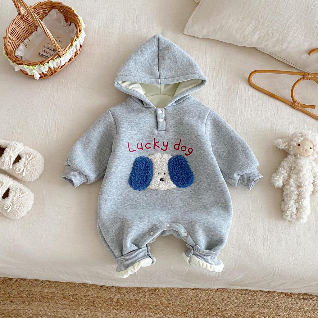 Winter 2025 Baby Fleece Cartoon Romper - Cute Embroidered Rabbit Newborn Jumpsuit