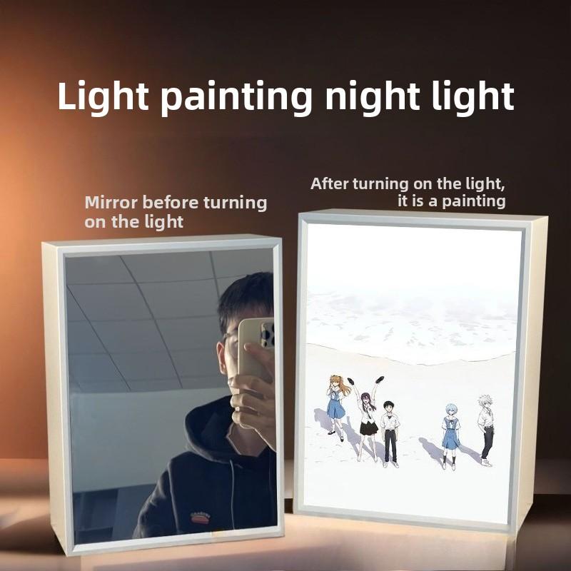 21cm/8.27in Evangelion Light Painting 3D Led Mirror Lamp Anime Figure Peripherals Desktop Collectible Crafts Birthday Decoration