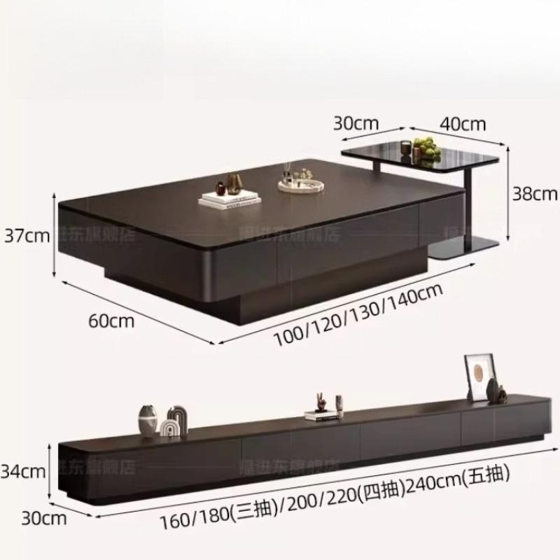 Italian Style Black Slab TV Stand Cabinet Set Coffee Table Living Room Luxury Modern Side End Table Home Furniture Decor