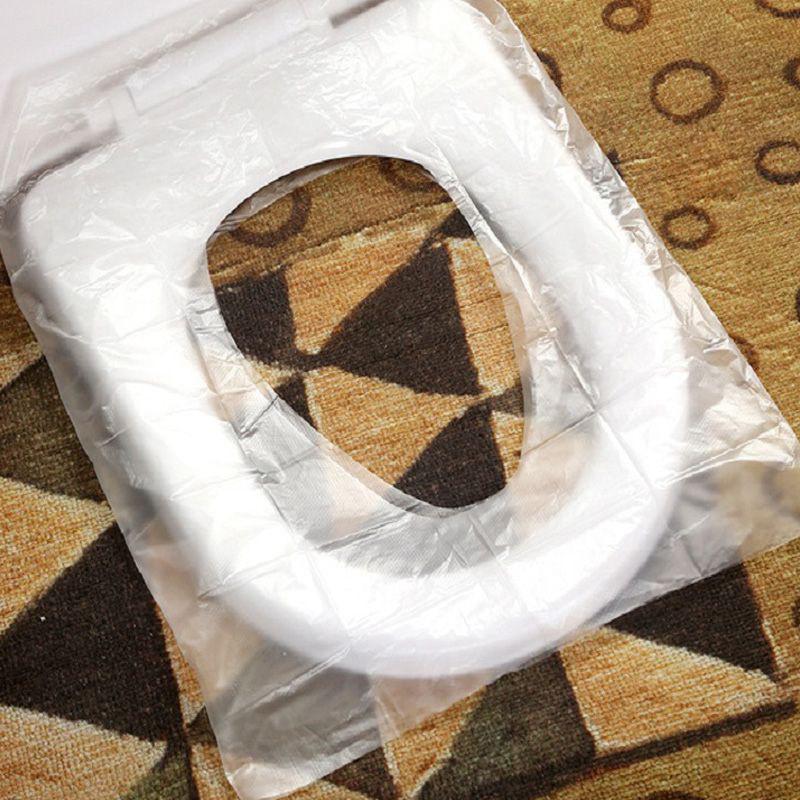 50Pcs Disposable Travel Safety Pe Plastic Toilet Seat Cover Mat Cushion Mat