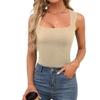 New Summer Women's Square Neck Sleeveless Double Layer Basic Slim Fit Tank Top Black