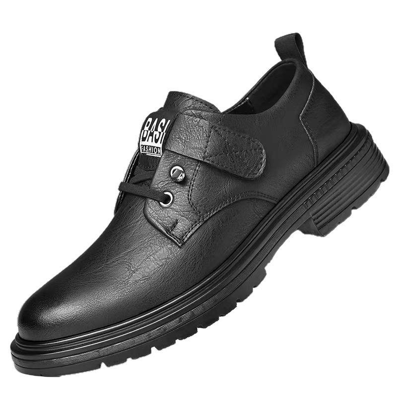 Autumn and winter new British style breathable casual shoes low top thick sole big head leather shoes soft sole