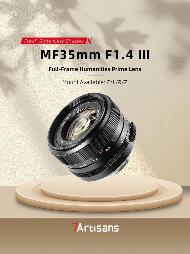 7artisans 35mm III RF Mount Canon RF Single Focal Interchangeable Large Black F1.4 Lens, Compatible, Length, Lens, Aperture, Full-Frame, (2-Year