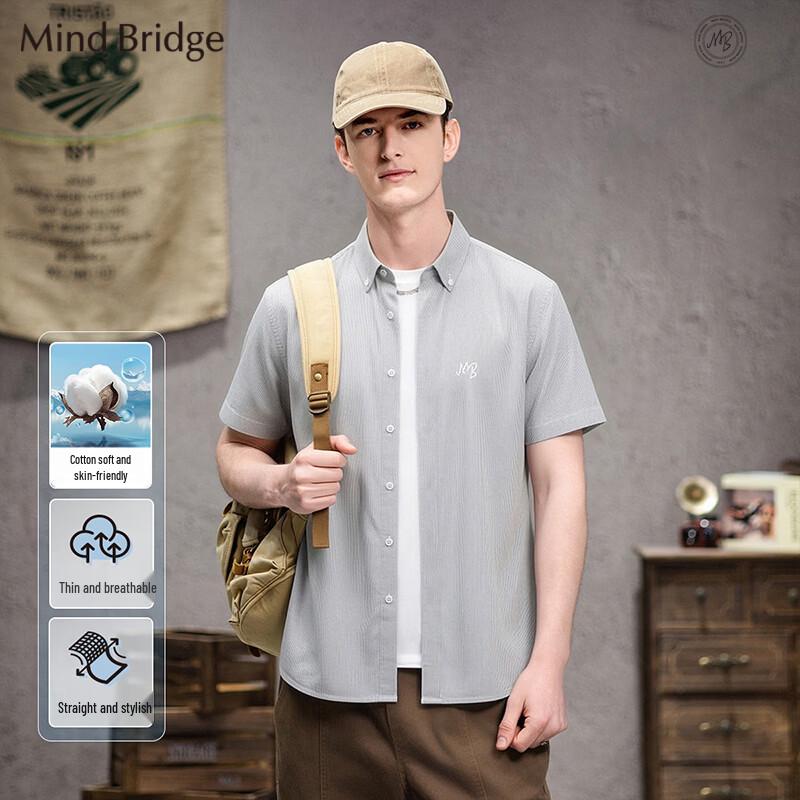 Mind Bridge Men s Short Sleeve Lyocell Blend Striped Shirt L