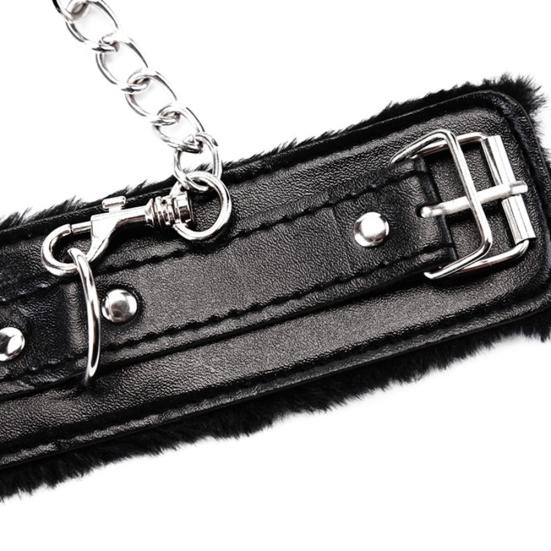 Couple Bondage Faux Leather Plush Cuffs Chain Adult Sex Game Restraint Handcuffs