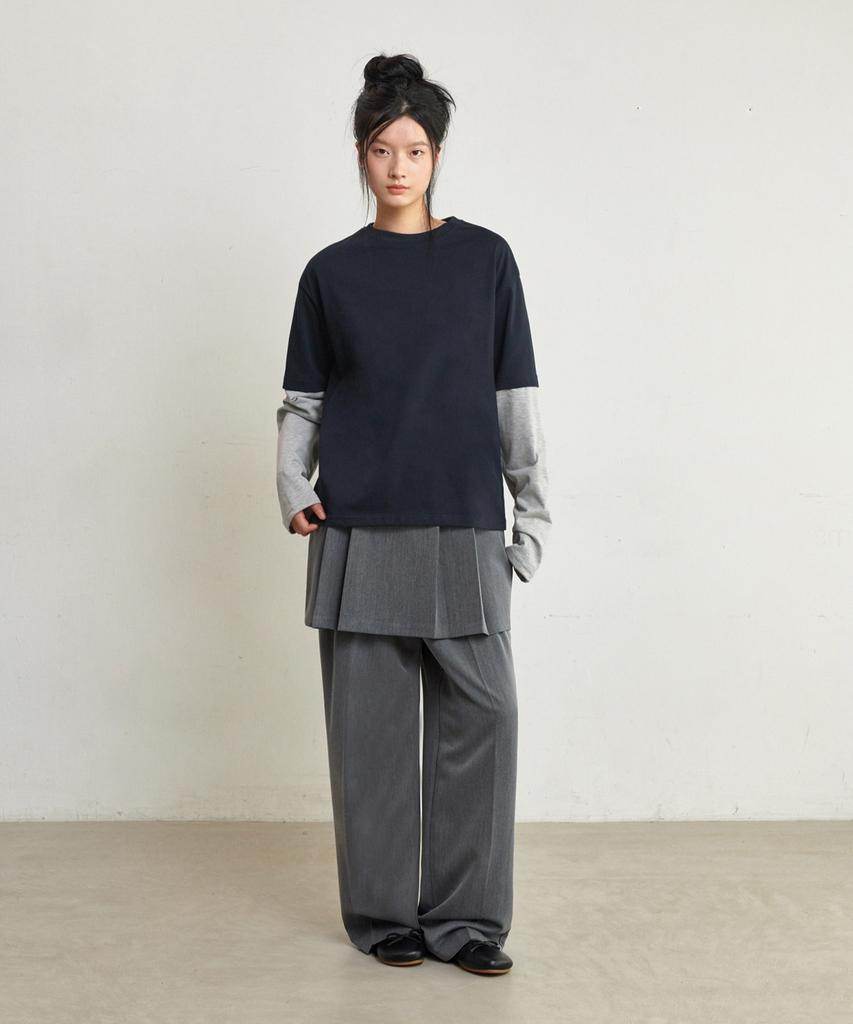 GLW [Unisex] Layered Two-Tone Long Sleeve Tee Navy