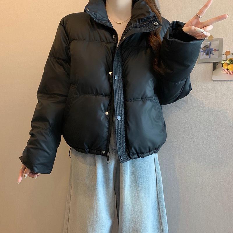 Winter new lambskin cotton-padded jacket stand-up collar temperament short drawstring warm cotton-padded jacket Korean small cotton-padded jacket is n