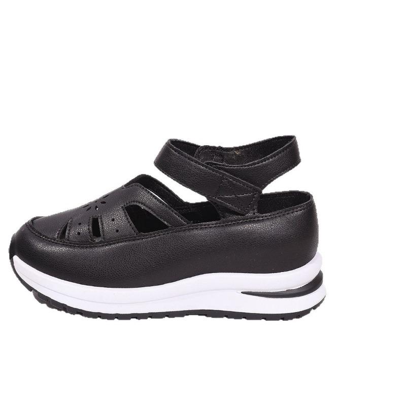 Summer New Slope Heel Sandals Bag Head Hollow Breathable Women's Large Size Muffin Thick Sole Velcro Women's Shoes