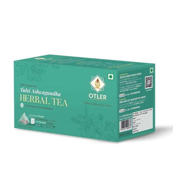 OTLER Tulsi Ashwagandha Herbal Tea | Stress Relief & Immunity Booster | 100% Caffeine-Free | Natural Detox | Ayurvedic Wellness Tea | 20 Tea Bags