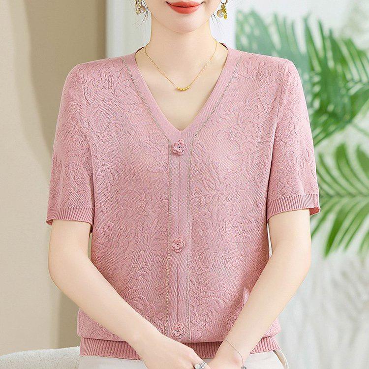 Summer 2026 Stylish Knit T-Shirt for Middle-aged and Elderly Women