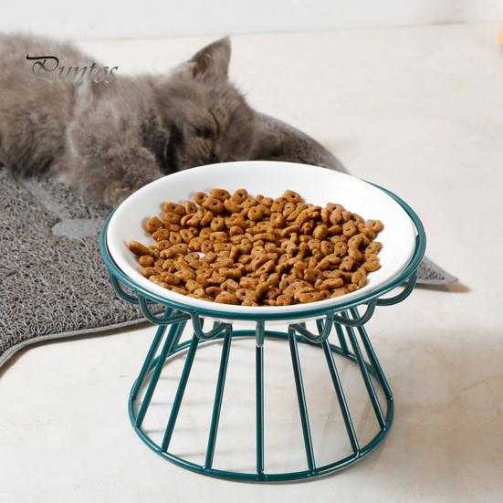 Pet Feeder Bowl Ceramic Anti-overturn Raised Iron Stand Protect Cervical Treat Dish Vertebra Cats Dogs Water Food Feeding Supplies