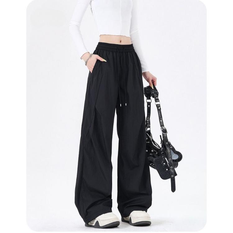 Outdoor Sports Women Ice Silk Pants Summer Stretchy Breathable Wide Leg Casual Trousers Couple Style