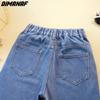 DIMANAF Summer Jeans Long Pants Women Elastic Loose Straight Casual Tassel Female Basic Straight Trousers Wide Leg Pants Blue 4XL  AA