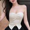 Summer Women's Strapless Bustier Top Slim Fit Ruched Asymmetrical Hem Crop Camisole