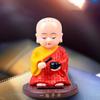 PRETYZOOM Little Monk Figurine, Solar-Powered Monk Ornament Car Dashboard Decoration, Plastic Monk Buddha Statue Bobble Head Toy for Home Office