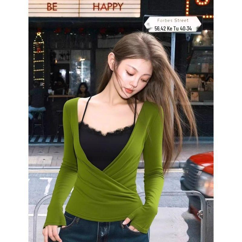 

Lace Halter Camisole & V-Neck Long-Sleeve Set - 260g Cotton Modal XL